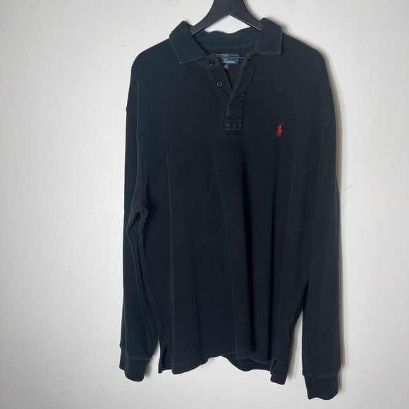 Mens‎ Ralph Lauren Polo 1/4 Button Black Pullover Sweater Size. XXL  Blue Tag - Picture 1 of 8